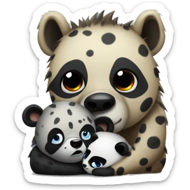 A hyena hugging a panda in a sad mood sticker