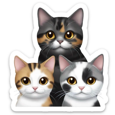 Tortie cat, 2 black and white cats and one grey shorthair cat sticker