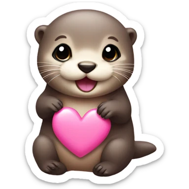 baby otter with a pink heart sticker