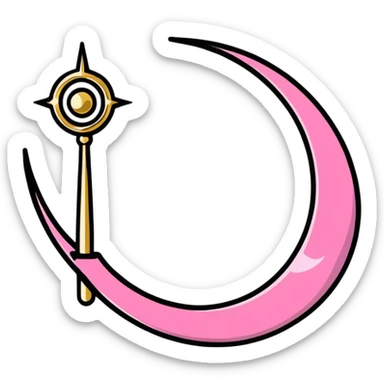 Sailor Moon's Crescent Moon Stick, a pink wand with a gold crescent moon on top and a circular silver gem in the center sticker