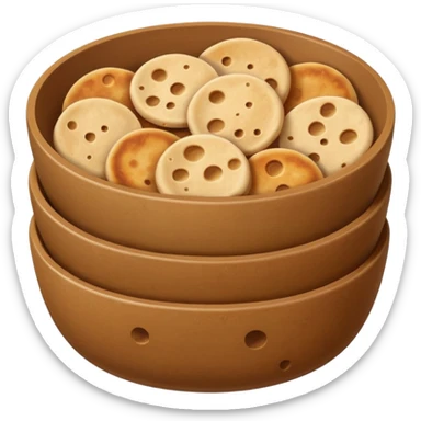 A flat, emoji-style illustration of a warm brown bowl filled with stacked round rotis (Indian flatbreads), slightly toasted with light brown spots. Soft rounded shapes, minimal details, subtle highlights, no outlines, centered composition, transparent background, modern app emoji style. sticker