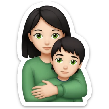 Girl with brown eyes and black hair hugging a boy with green eyes and brown hair sticker