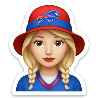 Blond lady with buffalo bills hat sticker