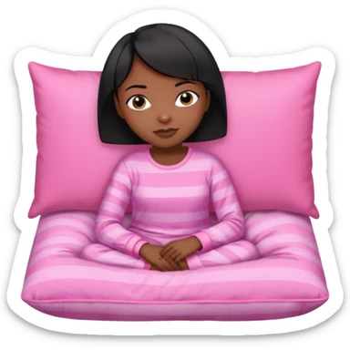 Dark skin Black woman with short  black bob  hair, pink pajamas laying on pillow just me  sticker