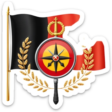 The flag of East Germany (the German Democratic Republic or GDR) consisted of the traditional German black, red, and gold horizontal tricolor, distinguished by a central emblem of a Centered in the red band, the national emblem featured a hammer, a compass, wreath of wheat. sticker