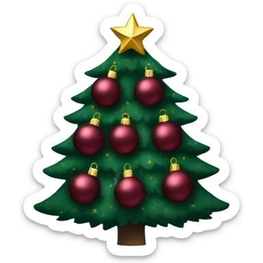 dark green Christmas tree decorated with burgundy and gold globes sticker