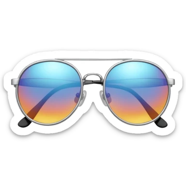 A pair of luxury sunglasses emoji with silver chrome frame, smooth rounded lenses, reflective metallic surface, high-end swag aesthetic, minimal and clean design, iOS emoji style, centered, white background sticker
