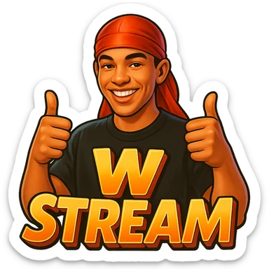 Make him Smiling With 2 thumbs up
Change His durag To Red
Add the words W Stream sticker