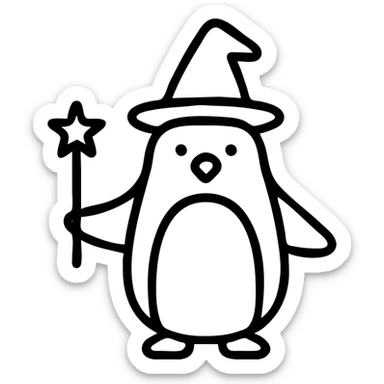 penguin wizard, outline icon without fill sticker