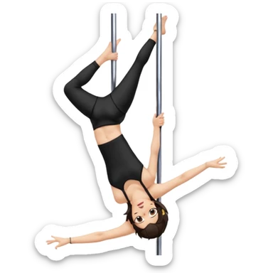 brunette with short hair (bob) and light skin pole dancing (hanging upside down) sticker
