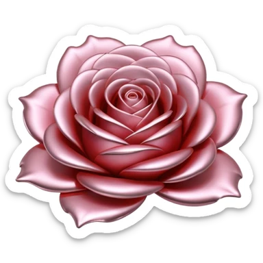 A rose emoji made of liquid silver metal, smooth metallic petals, reflective chrome surface, soft gradients, elegant shape, minimalistic iOS emoji style, centered, clean white background, realistic highlights, no text sticker