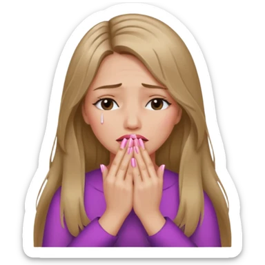 long Bronde hair girl crying with hands covering face and nails long sticker