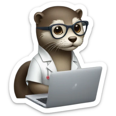female vet otter with glasses use a macbook sticker
