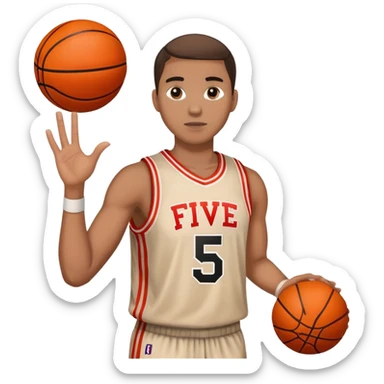 Basketball player with basketball in hand and number five on Jersey sticker