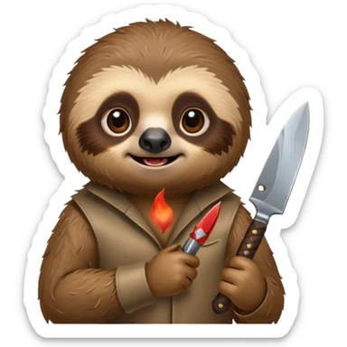 Cute little sloth holding a knife but looking evil sticker