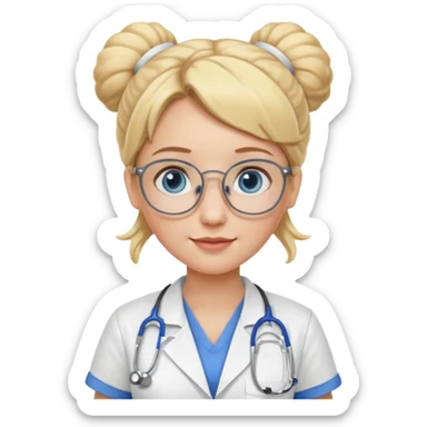 Nurse Blonde hair with two buns, blue eyes, stethoscope, and glasses sticker