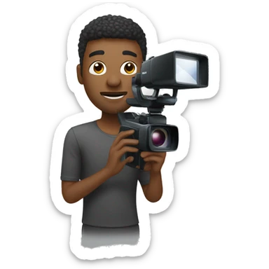 man, no glasses, filming with a handheld camcorder sticker
