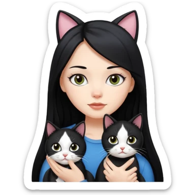 long black hair white girl with black and white cat sticker