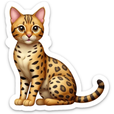 cinematic-[Bengal cat]-realistic-full-body-sitting-emoji,-tail-curled-playfully-around-its-paws,-head-tilted-dramatically,-sleek-[leopard patterned]-fur,-simplified-yet-hilariously-adorable-features,-highly-detailed,-glowing-with-an-almost-sarcastic-glow sticker