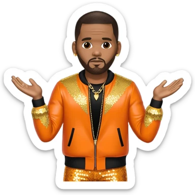 R. Kelly with dark brown hair, orange sequin outfit sticker