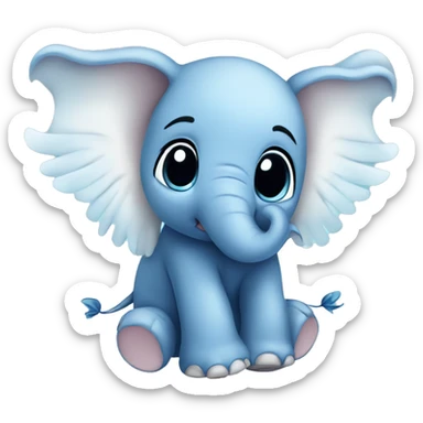 Blue cartoon like baby elephant with angel wings sticker