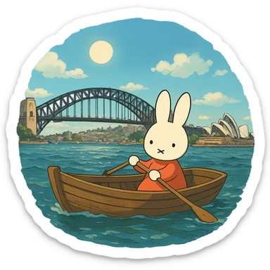 ghibli style Miffy in a boat on Sydney Harbour sticker