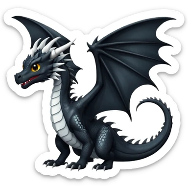 A dragon that is  black 🖤 with white spots. HUGE wings and a tail sticker