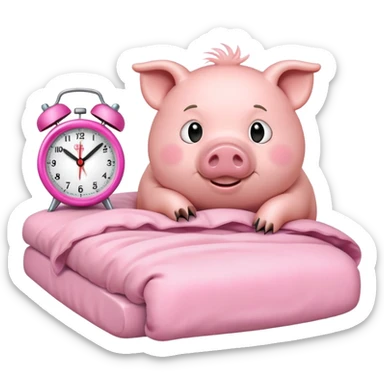 Pig in bed waking up to alarm clock sticker