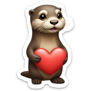 A little otter holding a heart sticker