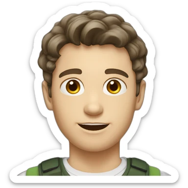 young caucasian male with darkbrown short wavy hair, shaved sticker