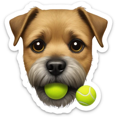 border terrier with a tennis ball sticker