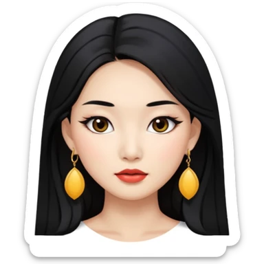 Attractive asian woman with a wide face, dark makeup, Long hair and earrings sticker