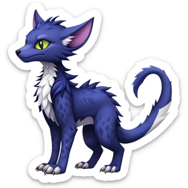 Kawaii dark edgy fantasy feline-vernid-sergal-fursona animal creature with a tufted tail with tufted ears full body with cool sharp markings  sticker