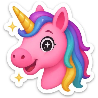 pink unicorn emoji, magical and playful sticker