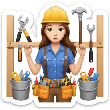 beautiful girl with long brown hair constructing new bathroom sticker