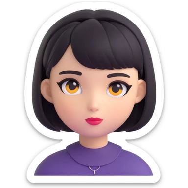 adorable alt-girl head, bob hairstyle, drawn eyeliner, no neck, just the head and hair, very cute and appealing, 3D emoji style sticker