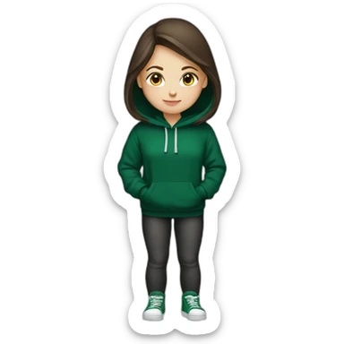 White Girl white darkbrown hair wearing darkgreen Hoodie sticker