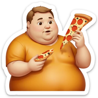 Fat man eating pizza sticker