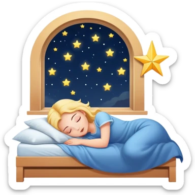 The ray of a star entering through the window into the room of a sleeping girl. sticker