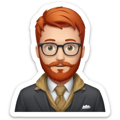 gray scarf, male,  beard, red hair, with suit, glasses sticker