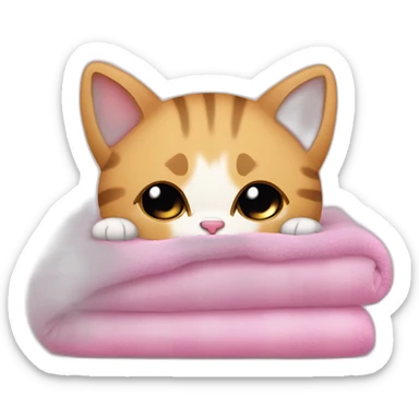 Chaton qui dort avec une couverture et un doudou sticker