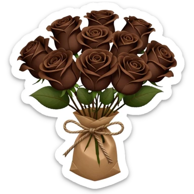 Bouquet of the darkest really dark brown roses in a paper package covered sticker