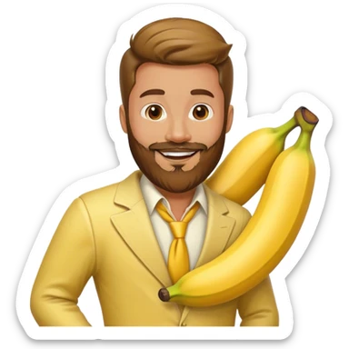 Man with beard wearing a banan suit sticker