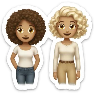 2 girls a lightskin one with brown curls and a white one with blond hair hugging sticker