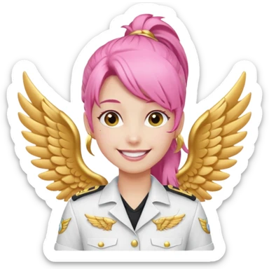 Commander Bloom – pink ponytail pilot in white uniform and gold wings sticker