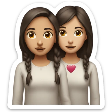 Two girls are friends, both brown-eyed, dark-haired, with fair skin. One has rounder eyes, the other has fox eyes. And the hearts sticker