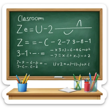 Generate 6 unique emoji-style icons showing classroom chalkboards with equations, drawings, chalk writing, and school teaching scenes. sticker