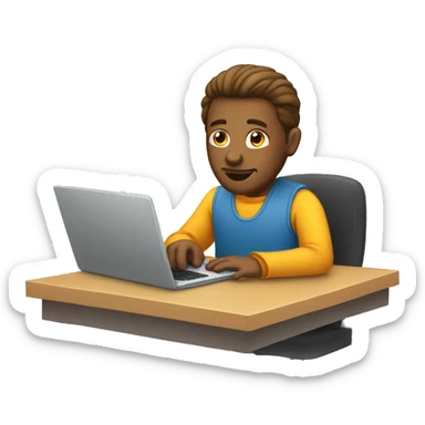 man working at laptop CA sticker