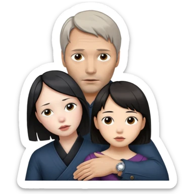 Photorealistic mads mikkelsen holds asian girl by the neck sticker