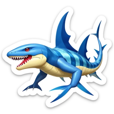 Shiny Exotic Colorful epic Sharpedo-Garchomp-Gabite-Salamence-Koraidon-Gyarados-Fakémon-hybrid-creature (full body)  sticker